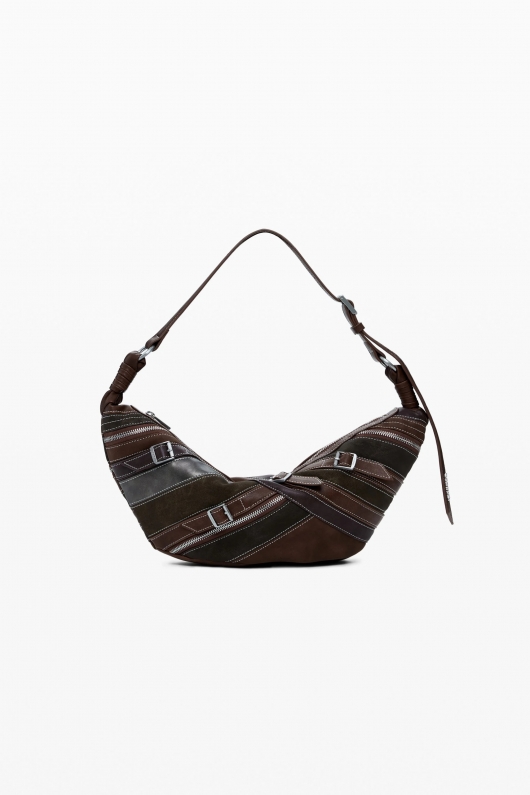 Geantă semilună maro patchwork crossbody
