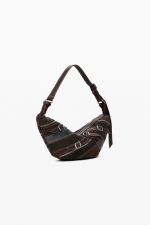 Geantă semilună maro patchwork crossbody