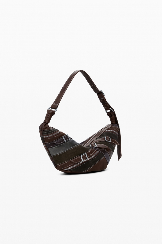 Geantă semilună maro patchwork crossbody