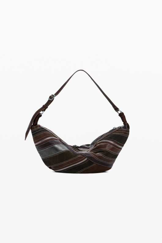 Geantă semilună maro patchwork crossbody
