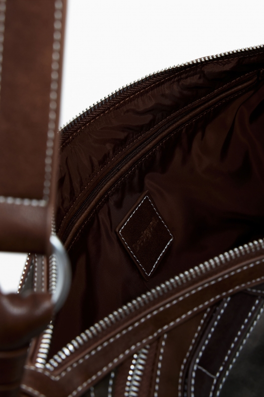 Geantă semilună maro patchwork crossbody
