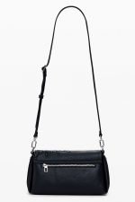 Geantă crossbody neagră cu broderie și clapetă