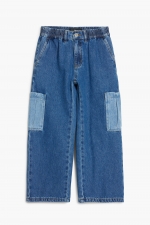 Pantaloni cargo din denim albastru, croi drept, pentru copii