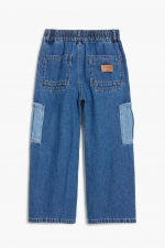 Pantaloni cargo din denim albastru, croi drept, pentru copii