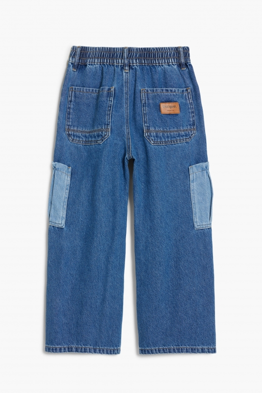 Pantaloni cargo din denim albastru, croi drept, pentru copii