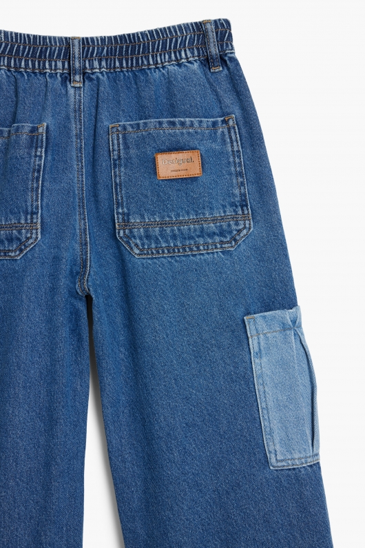 Pantaloni cargo din denim albastru, croi drept, pentru copii