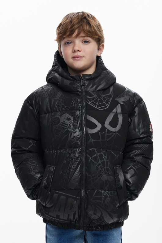 Geacă puffer neagră copii cu print Spiderman™