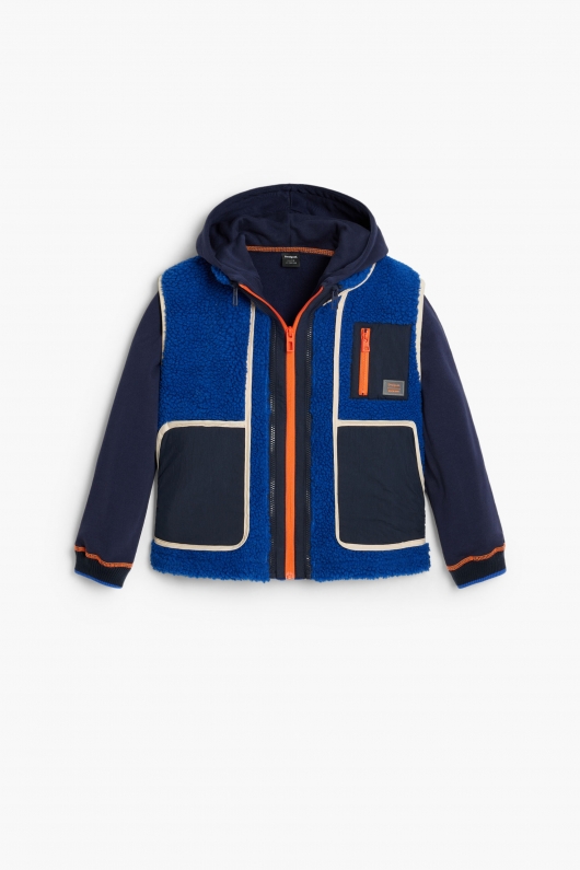 Jachetă utility neagră cu vestă teddy detașabilă