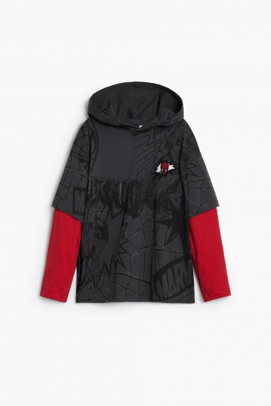 Bluză negru-gri cu glugă și print Spiderman™
