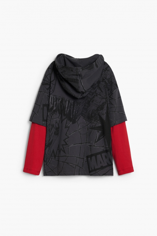 Bluză negru-gri cu glugă și print Spiderman™
