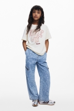 Pantaloni denim baggy cargo, albastru deschis