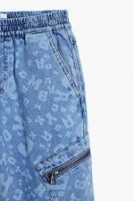 Pantaloni denim baggy cargo, albastru deschis
