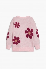Pulover roz cu imprimeu floral și mâneci lungi