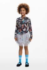 Bluză slim reiată cu print multicolor cu animale