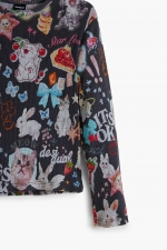 Bluză slim reiată cu print multicolor cu animale