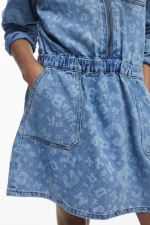 Rochie-cămașă denim albastru cu nasturi și buzunare