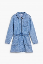 Rochie-cămașă denim albastru cu nasturi și buzunare