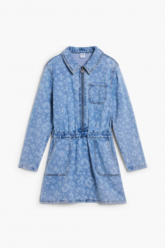 Rochie-cămașă denim albastru cu nasturi și buzunare