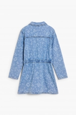 Rochie-cămașă denim albastru cu nasturi și buzunare
