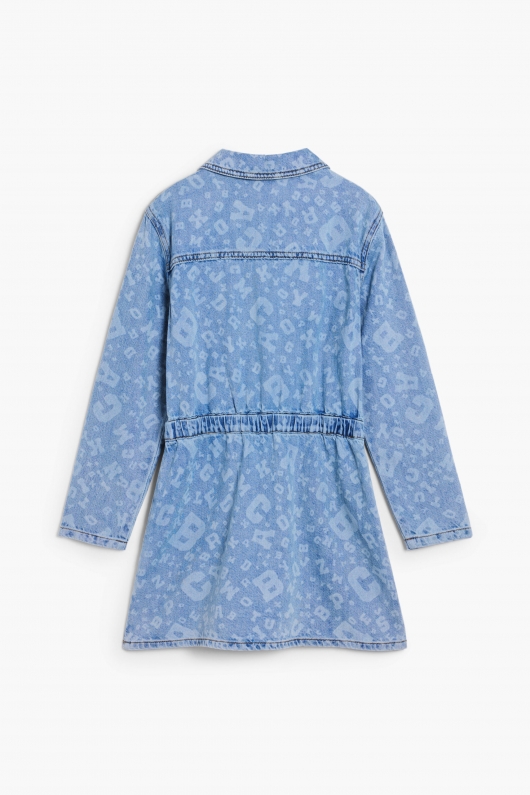 Rochie-cămașă denim albastru cu nasturi și buzunare