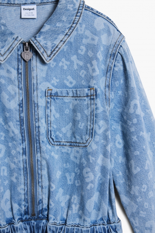 Rochie-cămașă denim albastru cu nasturi și buzunare