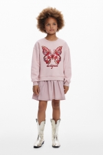 Rochie roz scurtă cu broderie fluture și mărgele