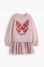 Rochie roz scurtă cu broderie fluture și mărgele