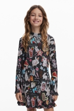 Rochie scurtă skater cu print multicolor pisici