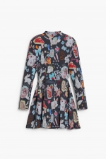 Rochie scurtă skater cu print multicolor pisici