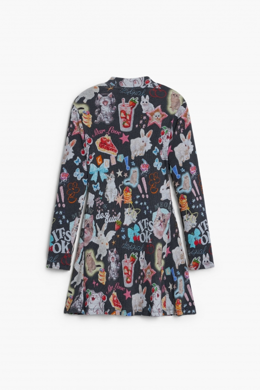 Rochie scurtă skater cu print multicolor pisici