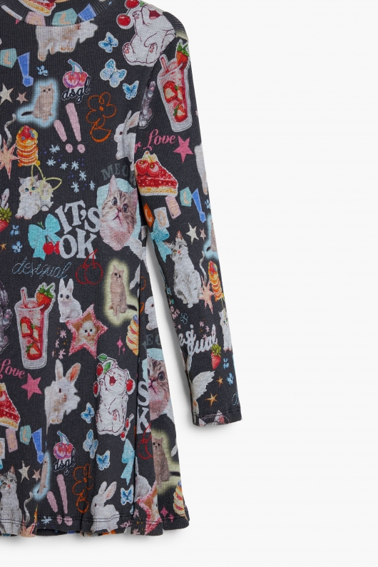 Rochie scurtă skater cu print multicolor pisici