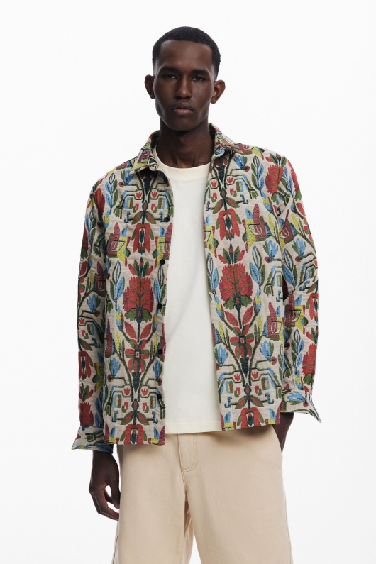 Cămașă multicoloră cu print boho jacquard