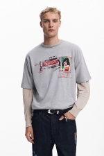 Pantaloni denim închis cu print oriental integral