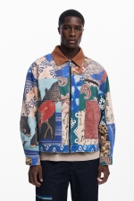 Jachetă scurtă patchwork multicolor cu fermoar