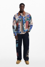 Jachetă scurtă patchwork multicolor cu fermoar