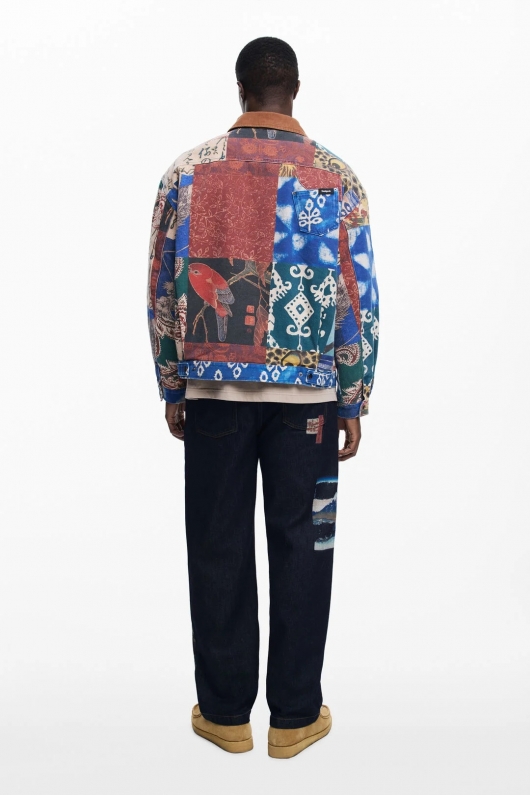 Jachetă scurtă patchwork multicolor cu fermoar
