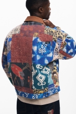 Jachetă scurtă patchwork multicolor cu fermoar