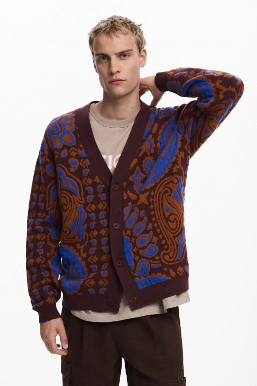 Cardigan paisley multicolor cu nasturi