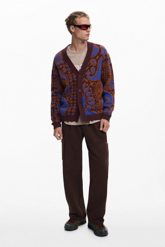 Cardigan paisley multicolor cu nasturi