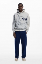 Hanorac gri cu glugă Mickey Mouse și patchwork denim