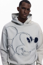 Hanorac gri cu glugă Mickey Mouse și patchwork denim