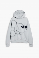 Hanorac gri cu glugă Mickey Mouse și patchwork denim