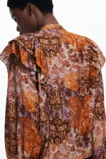 Bluză boho crem cu imprimeu paisley și șnur