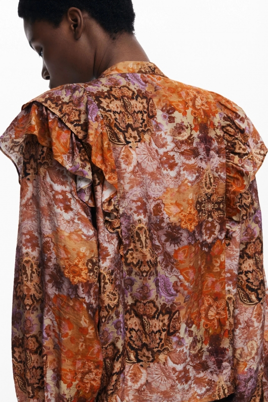 Bluză boho crem cu imprimeu paisley și șnur