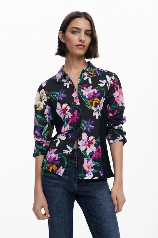 Cămașă slim cu imprimeu floral și mâneci lungi