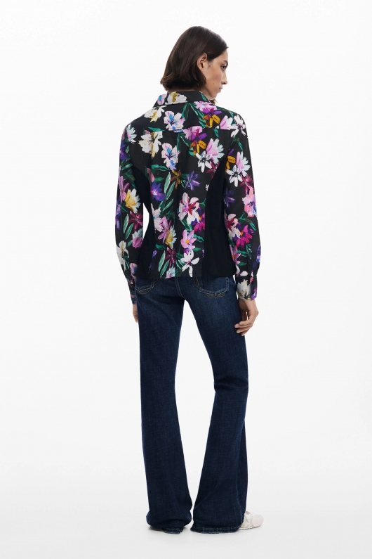 Cămașă slim cu imprimeu floral și mâneci lungi