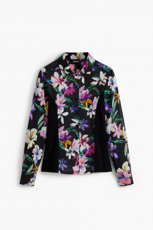 Cămașă slim cu imprimeu floral și mâneci lungi