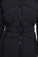 Geacă puffer scurtă neagră matlasată cu glugă