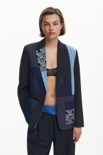 Sacou patchwork regular cu un nasture