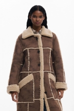 Palton reversibil shearling bicolor midi